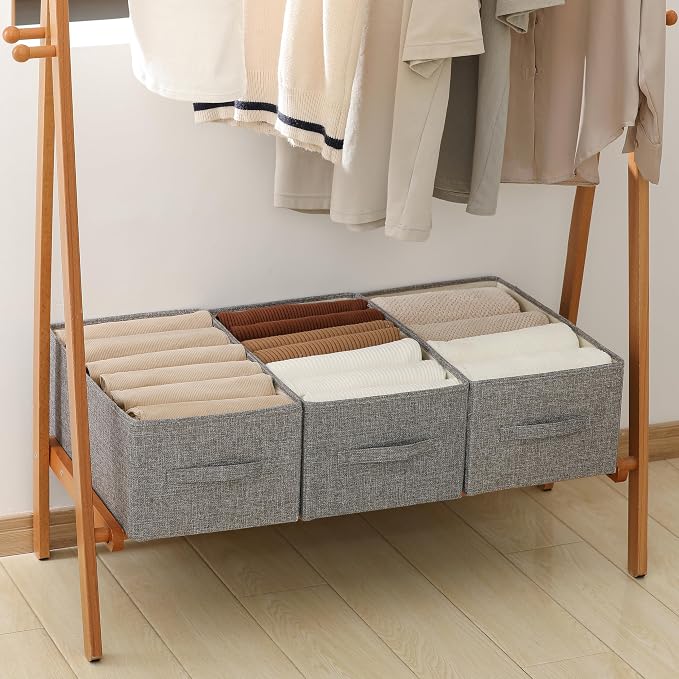 linen closet organizers and storage, Large Storage Baskets, washable, clothes organizer with handle, sweater organizer for closet (dark grey, 15¾"x11¾ x9¾)