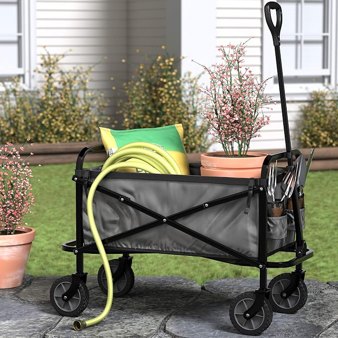 Amazon Basics Collapsible Heavy Duty Utility Wagon for Outdoor Sports, Camping, Garden, and Shopping, 265 Pounds Capacity, 27.6 x 40.9 x 20 inches, Gray