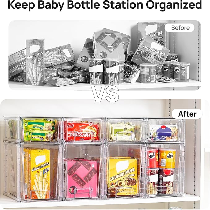 Vtopmart Clear Stackable Storage Drawers, 8 Pack Tall Organizer Set | Tall and Small Pull-Out PET Drawers Combine Vertical Storage and Small Item Sorting for Cabinets, Closets, Pantry