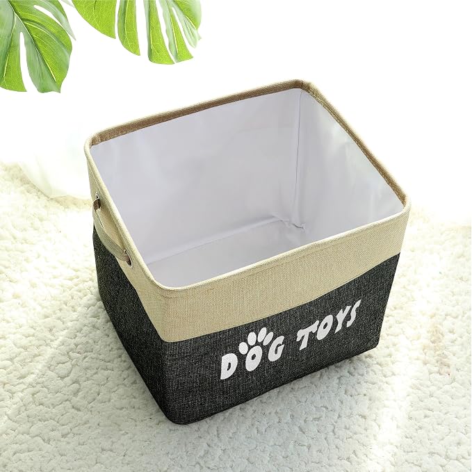 PET ARTIST Dog Toy Basket, Large Collapsible, Black, L:15"x13"x12" | Dog Toy Bin Box, Comfortable Handles, Large Pet Toy Storage Organizer, For Accessories, Toys, Coat & Clothing, Blanket Leash