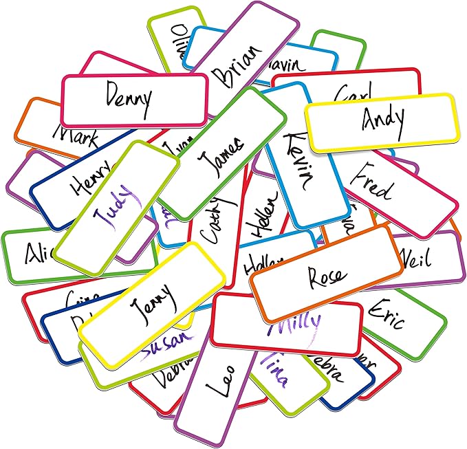 54 PCs Magnetic Dry Erase Reusable Name Tag Label Plate Neon Sticker in 9 Colors for Whiteboards Locker Fridge School Office Home (3.2" x 1.2" Each)