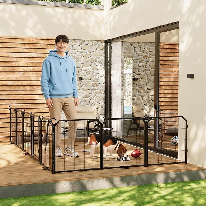 8 Panel Heavy Duty Anti-Rust Metal Dog Playpen, Foldable Portable Pet Exercise Fence with Lockable Gate, Indoor Outdoor Puppy Containment Pen for Small Medium Dogs, Ideal for Yard, Garden