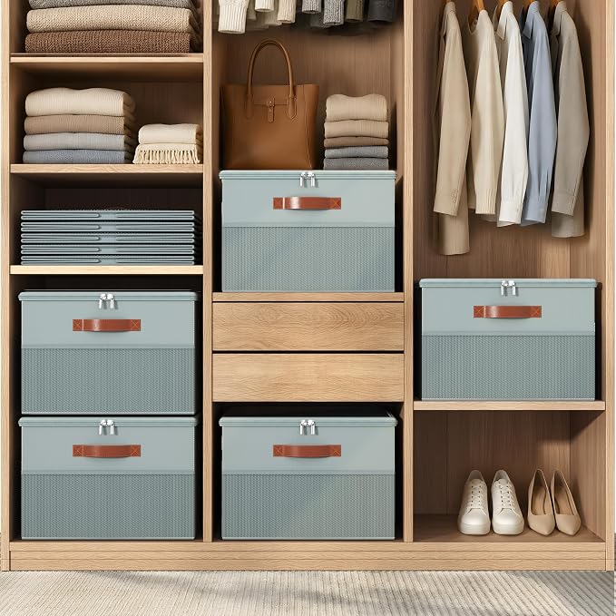 Shoe Organizer for Closet,2 Pack Foldable Shoe Storage Organizer Box Bin with Adjustable Dividers and Clear Cover, Fits up to 16-32 Pairs(Grey)