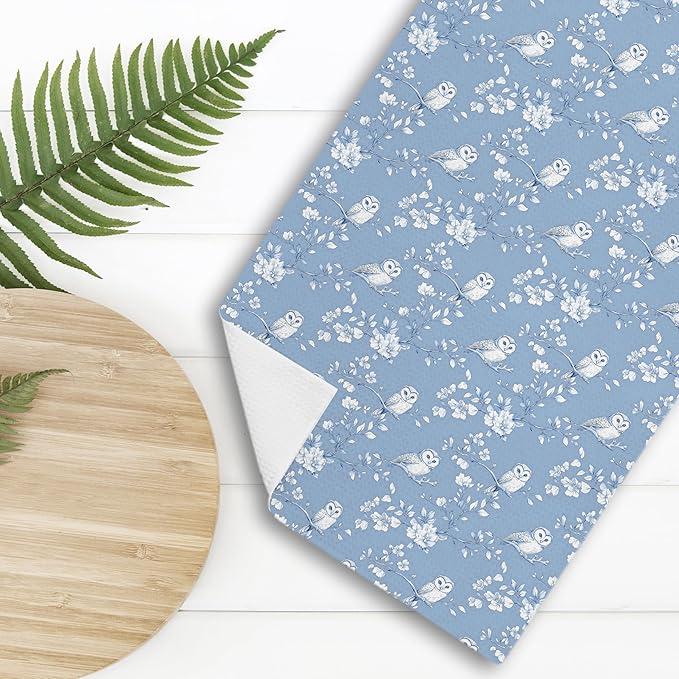 Blue Chinoiserie Bird Animal Print Decor Hand Towels,Blue and White Farmhouse Farm Animal Bathroom Decorative Hand Towel for Bath Room Washroom Restroom, 16x24 Inch