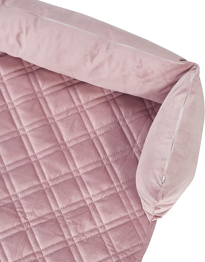 Brilliant Sunshine Silver Pink Velvet Dog Sofa Slipcover, Medium | Calming Pet Couch Bed with Removable & Washable Cover, Funiture Protector & Bed Mat for Dogs, Pets, Cats, 30"×32"×8"