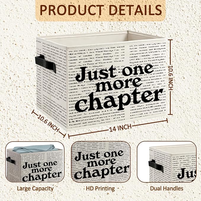 Just One More Chapter Foldable Storage Bins Box with Handles, Black and White Minimalist Decorative Storage Boxes Baskets Toybox Organizer for Library Reading Nook Corner Room