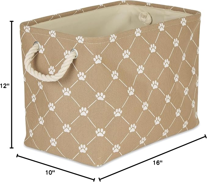 Bone Dry Pet Storage Paw and Bone, Trellis Collection, Medium Rectangle, 16x10x12, Taupe