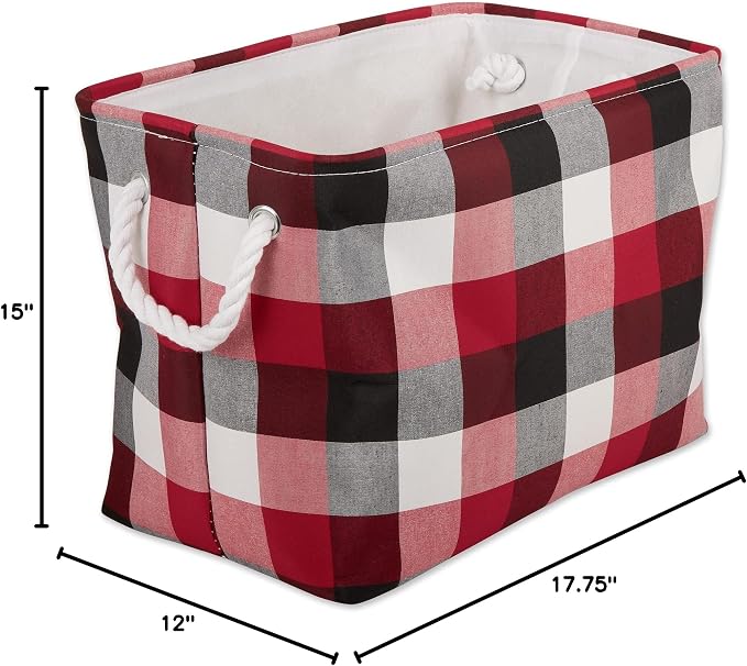 DII Buffalo Check Storage Collection Collapsible Bin with Handles, Large Rectangle, 17.5x12x15, Tri Color Cardinal Red