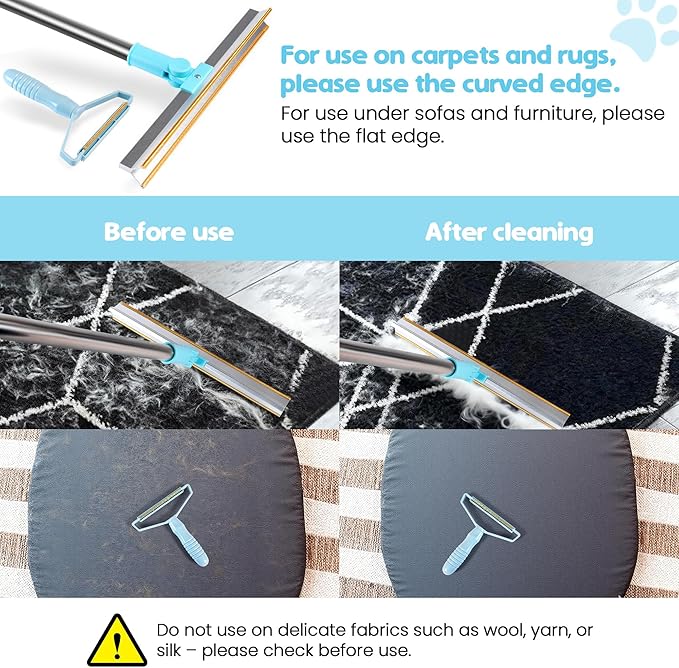 3-in-1 Pet Hair Removal Tool Kit Dog Hair Remover and Carpet Rake Includes Handheld Pet Hair Removal Tool and Grooming Glove Removes Embedded Fur from Carpets Rugs Furniture and Pet Beds