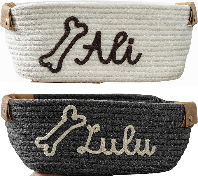 JUPPE Pet Dog Basket with Personalized Name, Dog Toys Storage Organizer Custom Cotton Rope Basket Nursery Decor (For pet)