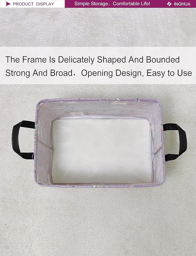 Rectangular Unicorn Storage Basket | Gifts Bag for Books,Clothes,Gifts,Pets-Perfect for Home,Office,Nursery,Dorm,Shelf