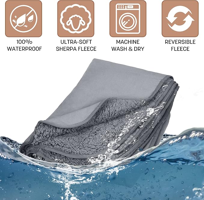 Tirrinia Waterproof Outdoor Blanket with Sherpa Lining, Windproof Foldable