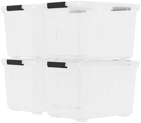4-Pack Secure Latch, Clear Plastic Storage Organizer Bins, 70 L, Heavy-Duty Container Boxes with Lids for Home, Office, and Garage