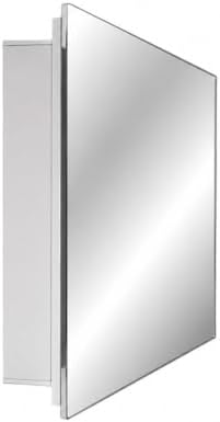 White Recessed Medicine Cabinet with Frameless Pencil Edge Mirrior Door Panel (16" x 22") with Adjustable Shelves, Wall Mounted Bathroom Storage Cabinet