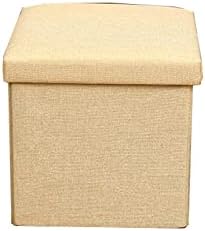 Storage Ottoman Bench 38x38x38cm Small Footstool with Linen Fabric Removable Lid Perfect for Living Room Dorm Office Portable and Stylish Foot Rest for Couch or Desk Ideal for Pet Owners