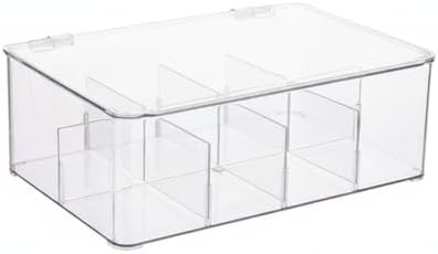Lidded Storage Box with Removable Dividers, Clear PET Plastic Organizer Bin for Fishing Tackle, Craft Supplies, Hardware, Medium Size (1 PC)