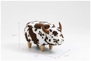 Home 2 Office Cow Ottoman for Kids' Bedroom, Playroom, Nursery, and Living Room, Animal Ottoman with Storage, Footstool for Kids, Brown Cow Print