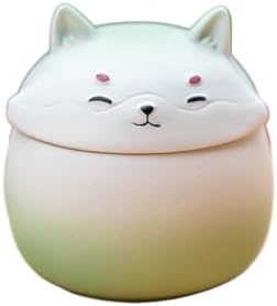 Airtight Tea Container Shiba Inu Ceramic Ornaments, Coarse Pottery Jars, Cute Pet Tea Cans, Moisture-proof Sealed Storage Ceramic Tea Caddy(C)
