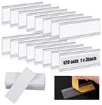 120 Set Shelf Labels, 3 x 1in Adhesive Label Holders with White Paper Tags | Includes 120Pcs Paper Tags and 120Pcs PVC Clear Label Holders for Bookshelf, Shelves, Mailboxes, Waterproof, Strong Adhesive