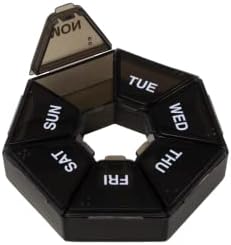 Ezy Dose Weekly (7-Day) Pill Organizer, 7-Sided Medicine Planner, Black | Compact Daily Round Vitamin & Supplement Medicine Case, Convenient and Easy to Use, Travel-Friendly Container, BPA-Free