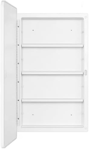 White 16 x 28 Wall Medicine Cabinet, Mirror with Adjustable Storage Shelves | White Bathroom Wall Cabinet with 3 Adjustable Plastic Shelves, Reversible Mirror Door & Hardware; Recessed/Surface Mounting