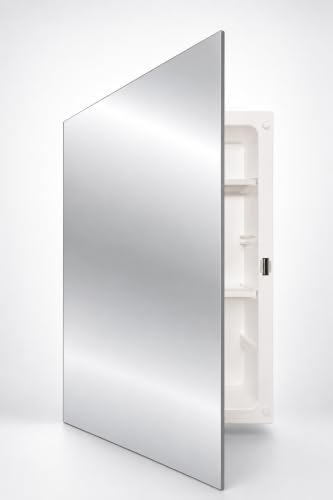 White Recessed Medicine Cabinet with Frameless Pencil Edge Mirrior Door Panel (16" x 22") with Adjustable Shelves, Wall Mounted Bathroom Storage Cabinet