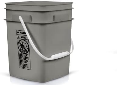 House Naturals 4 Gallon Square Food Grade Plastic Bucket with Lid, Made in USA (Pack of 2) BPA Free (Grey)
