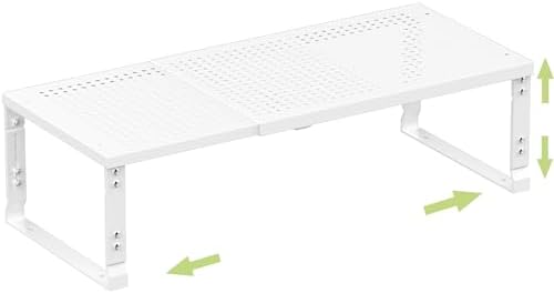 Heavy-Duty Adjustable Metal Shelf Organizer - Expandable & Stackable Pantry Storage Rack for Kitchen, Bathroom, RV, Cabinets(1 Pack/White, Large)