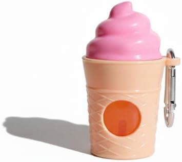Ice Cream Dog Bag Dispenser | One Clip Doggie Poop Bag Holder | Bags Waste Container for Leash for Small Medium Large All Size Dogs | Cute and Fun Design | 15 Bags Included | Pink Color