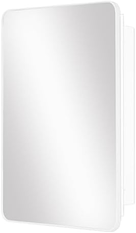 White 16x22 Medicine Cabinet, Bathroom Mirror with Adjustable Storage Shelf | White Bathroom Wall Cabinet with 2 Adjustable Plastic Shelves, Reversible Door; Pre-Assembled for Recessed/Surface Mounting
