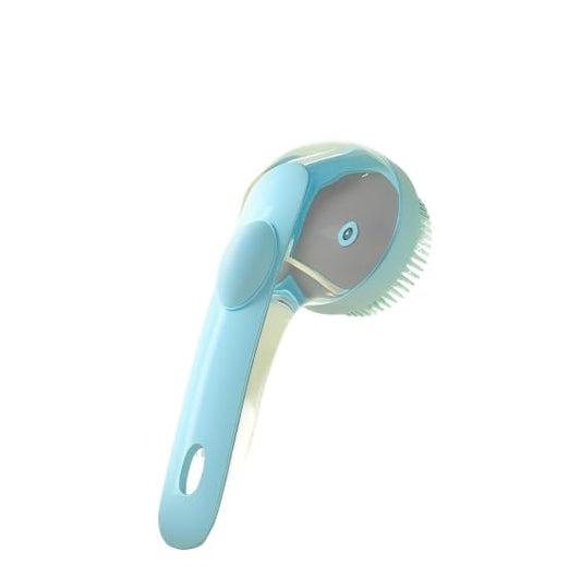 Pet Bath Brush with Shampoo Dispenser, Silicone Bristles, Ergonomic Handle, Green, 3-in-1 Shower Massage Tool for Dogs and Cats (Blue)
