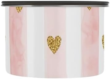 Pink Watercolor Stripes Coffee Canister with Lid Airtight Food Storage Containers 17oz Stainless Steel Canisters Kitchen Food Organizer for Beans, Cereal, Pasta, Flour, Sugar, Snacks