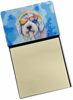 Caroline's Treasures Old English Sheepdog Hippie Dawg Sticky Note Holder Refillable Dispenser Self-Sticky Note Pads, Memo Pads Blank Desk Accessories
