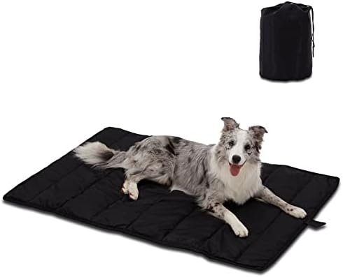 BDEUS Travel Dog Bed, Outdooor Camping Pet Mat, Portable Place Mat with Handle, Easy to Clean, Waterproof & Portable and Odor Resistant Pet Cooling Pad (Large 43" x 25", Black)