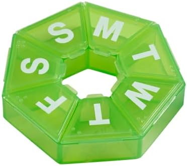 Ezy Dose Weekly (7-Day) Pill Organizer, 7-Sided Medicine Planner, Green | Compact Daily Round Vitamin & Supplement Medicine Case, Convenient and Easy to Use, Travel-Friendly Container, BPA-Free