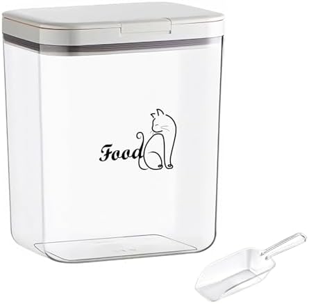 Airtight Cat Food Storage Container | 6.0 Qt/5.5 L Dry Cat Food Bin With Food Scoop |Hold up to 4~5lbs of Pet Food or Kibble|Clear BPA Free