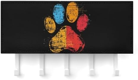 Love Pet Puppy Dog Paw Wall Mounted Key Holder Organizer with 5 Key Hooks Self Adhesive Key Hanger Rack Decor for Hallway