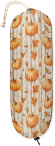 Plastic Bag Holder Thanksgiving Autumn Fall Pumpkin Wall Mount Grocery Bag Holder Wasgable Plastic Bag Dispenser Garbage Bag Organizer for Home Kitchen Decor, Gifts for Women Mom Family Friends