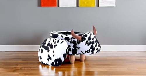 Home 2 Office Cow Ottoman for Kids' Bedroom, Playroom, Nursery, and Living Room, Animal Ottoman with Storage, Footstool for Kids, Black/White