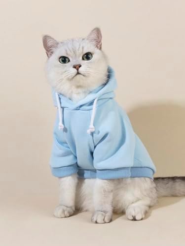 QWINEE Basic Dog Hoodie Sweatshirt Puppy Sweater Warm Cat Costumes Pet Clothes for Chihuahua Puppy Kitten Small Medium Dogs Light Blue X-Small