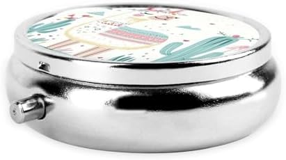 Pill Box 3 Compartment Medicine Pill Case for Pocket or Purse Mini Metal Pillcase Cute Hand Drawn Llama Pill Holder Vitamin Organizer Portable Travel Pills Container to Hold Supplements Vitamins