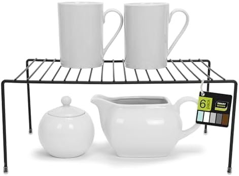 Smart Design Cabinet Storage Shelf Rack - Set of 6 - Medium - 8.5 x 13.25 Inch - Non-Slip Feet - Steel Metal Frame - Rust Resistant Coating - Cup, Dish, Counter & Pantry Organization - Kitchen - Black
