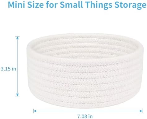 ABenkle 2 Pack Small Baskets, Cotton Rope Woven Basket, Cute Mini Tiny Storage Baskets, Decorative Boho Basket for Nursery Living Room Bedroom Shelf, Empty Gift Baskets - White