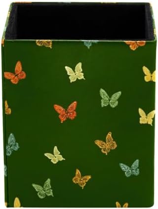 Butterfly Pen Holder for Desk Decor, Rectangular PVC Leather Pencil Cup for Desk Pen Organizer, Makeup Brush Holder for School, Home, Office