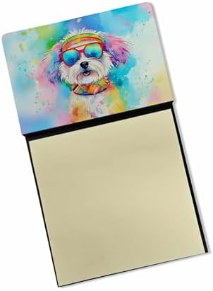 Caroline's Treasures Bichon Frise Hippie Dawg Sticky Note Holder Refillable Dispenser Self-Sticky Note Pads, Memo Pads Blank Desk Accessories