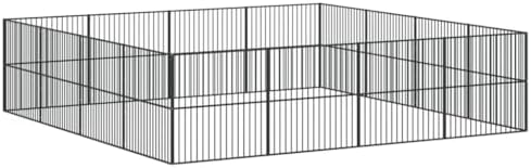 Dog Playpen Black Galvanized Steel Large | Collapsible, Escape-Proof, , 157.5 x 157.5 x 39.4 in, for Medium Dogs
