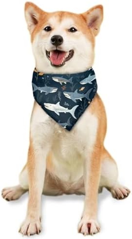 Howilath Cartoon Shark Floral Print Dog Kerchief, Washable Polyester Dog Bandana Scarf Accessory