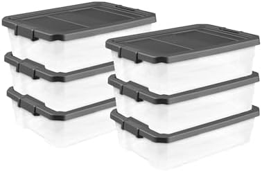 Sterilite 6-Pack Modular Stacker Box, Durable Clear Plastic Storage Bins with Latching Lids, 40 Quart - Stackable Organizing Container Boxes for Closet, Bathroom, and Office