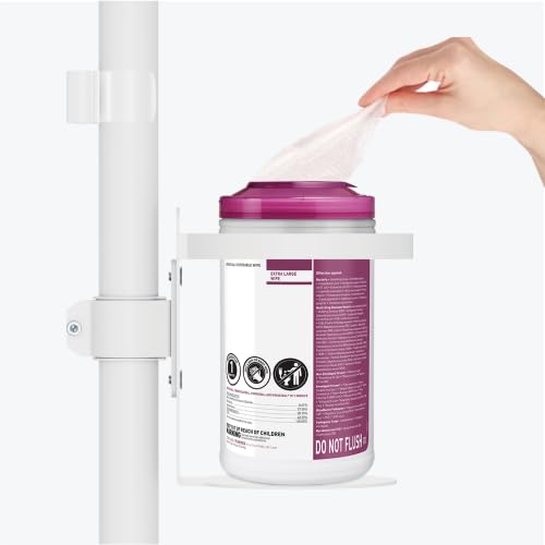 Mount Plus White Universal Medical Wipe Holder Installed on Mobile Cart Pole | Heavy Duty Wall Mount Good for Kitchen Bathroom Household Office Classroom Gym Hospital Clinic