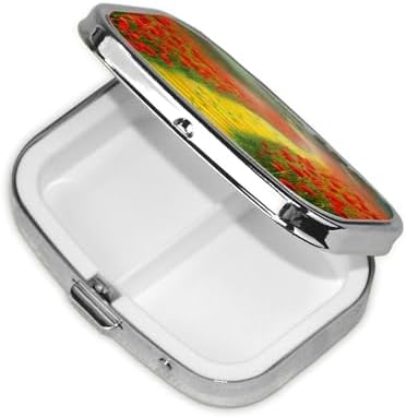 Poppies Field Yellow Brick Road Pill Box 2 Compartment Medicine Pill Organizer Square Pill Case for Purse & Pocket Travel Pillbox Portable Metal Medicine Vitamin Fish Oil Organizer Unique Gift